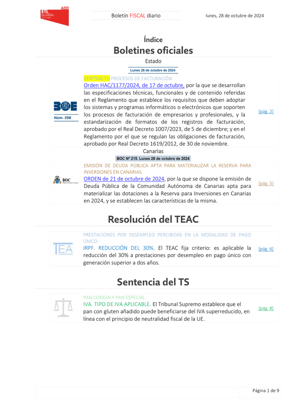 Boletín fiscal 28/10/2024