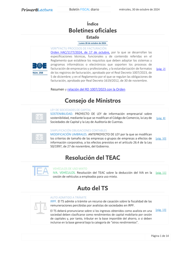 Boletín fiscal 30/10/2024