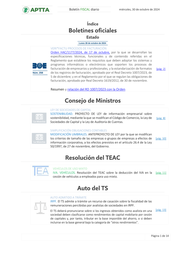 Boletín fiscal 30/10/2024