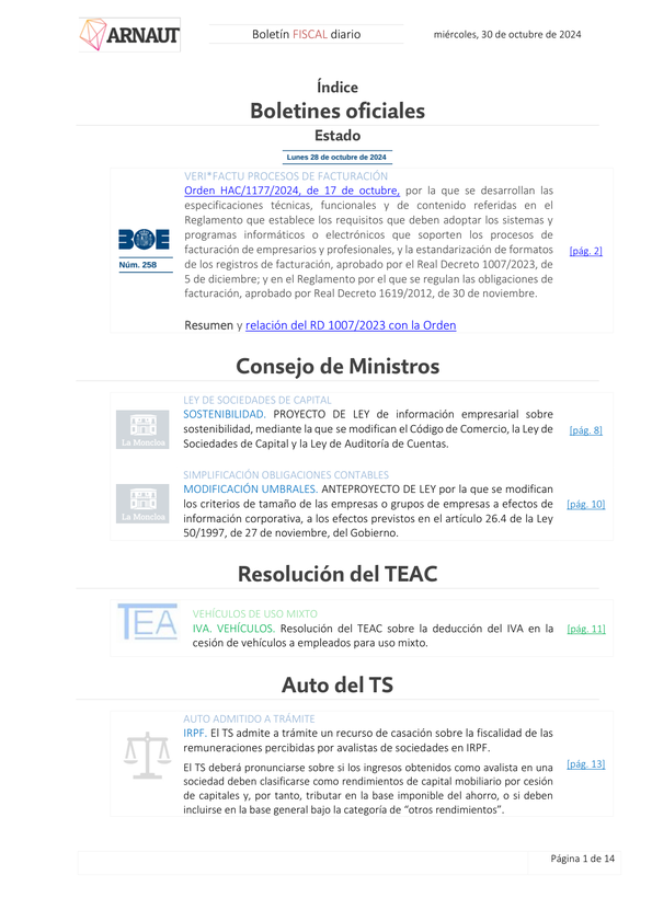 Boletín fiscal 30/10/2024