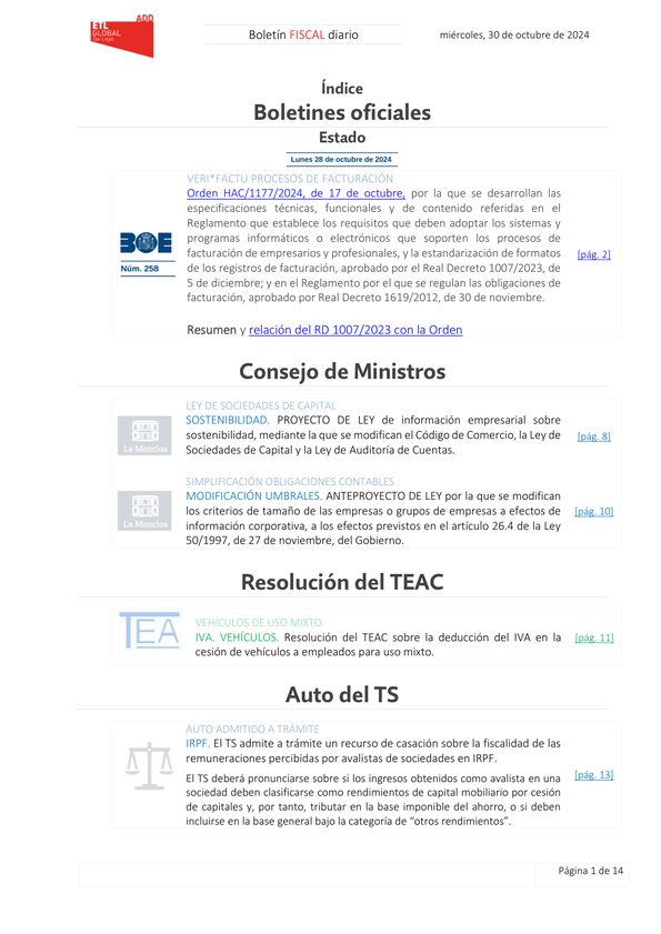 Boletín fiscal 30/10/2024