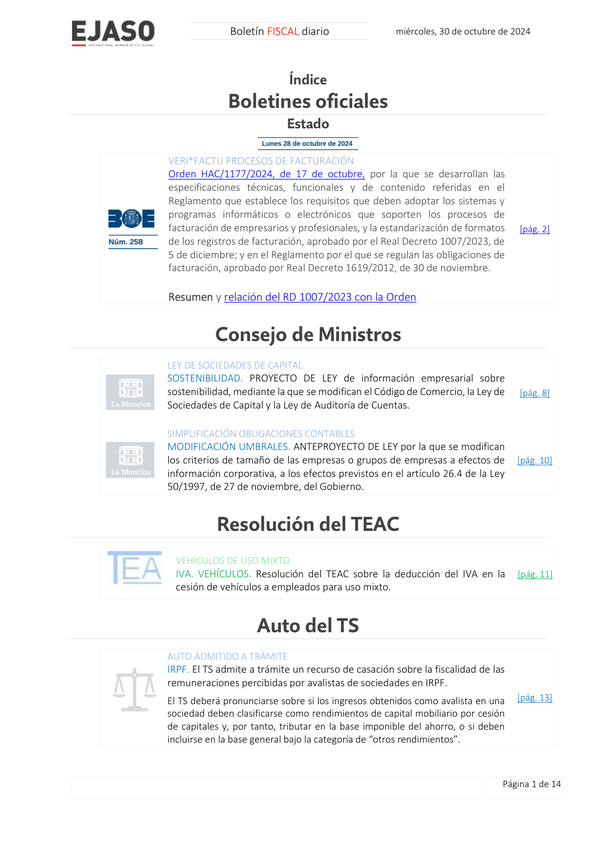 Boletín fiscal 30/10/2024