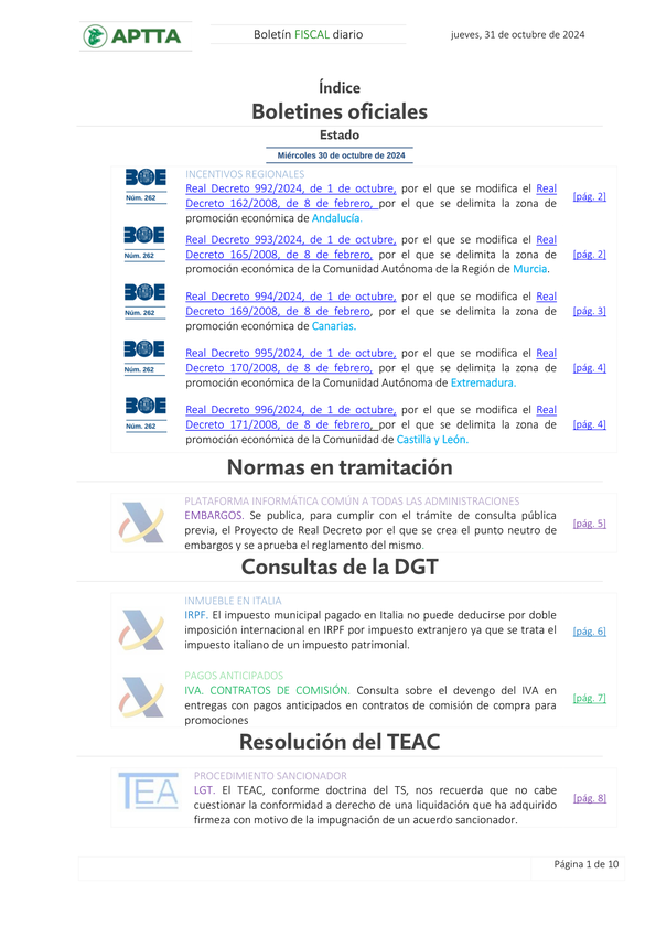 Boletín fiscal 31/10/2024