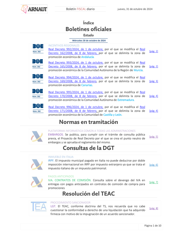 Boletín fiscal 31/10/2024