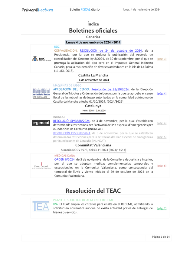 Boletín fiscal 04/11/2024