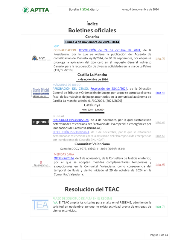 Boletín fiscal 04/11/2024