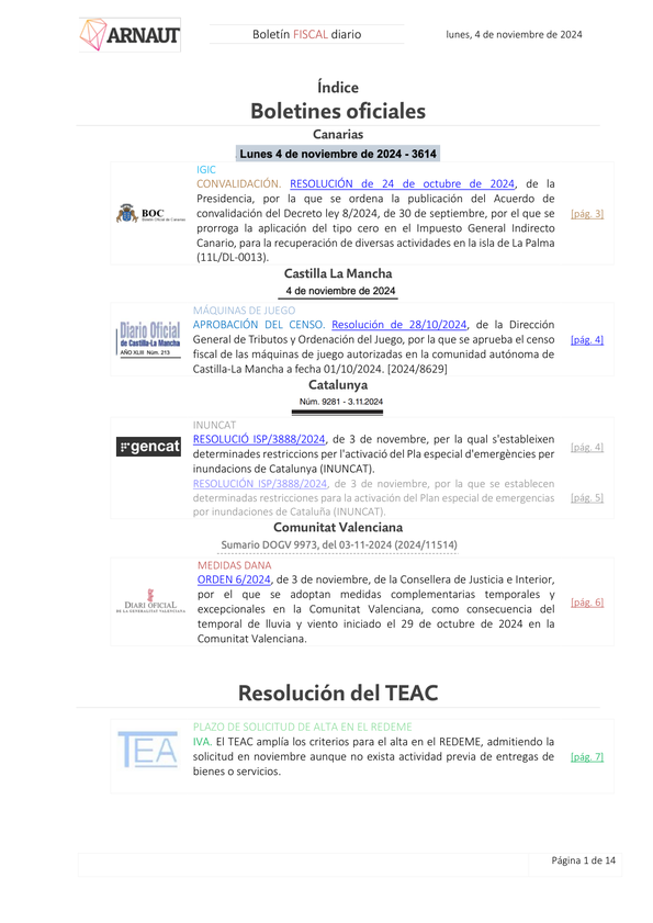 Boletín fiscal 04/11/2024