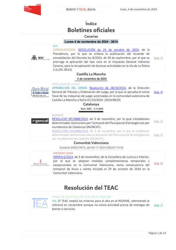 Boletín fiscal 04/11/2024