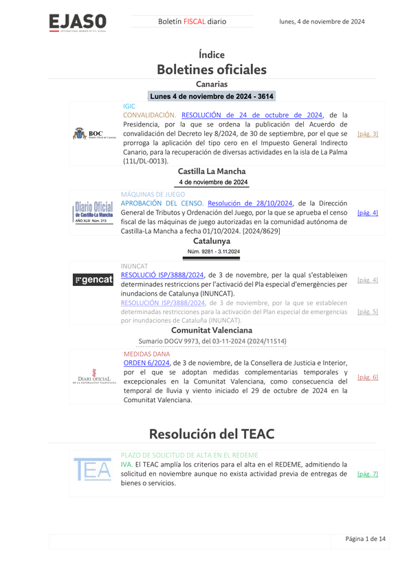 Boletín fiscal 04/11/2024