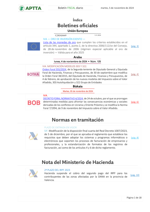 Boletín fiscal 05/11/2024
