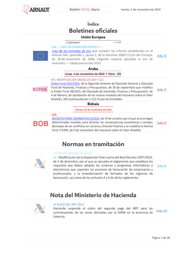 Boletín fiscal 05/11/2024