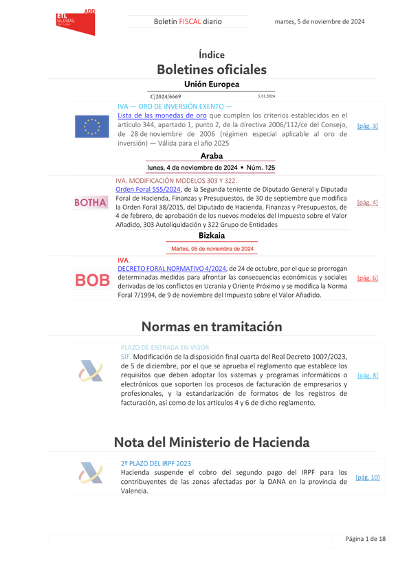 Boletín fiscal 05/11/2024