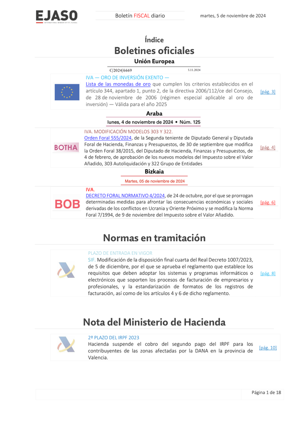 Boletín fiscal 05/11/2024