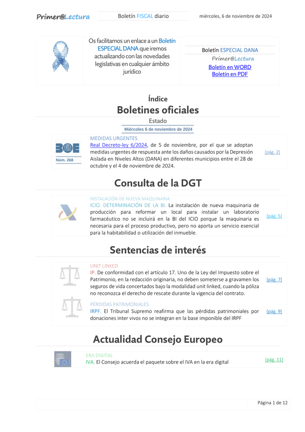 Boletín fiscal 06/11/2024