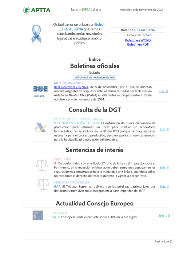 Boletín fiscal 06/11/2024