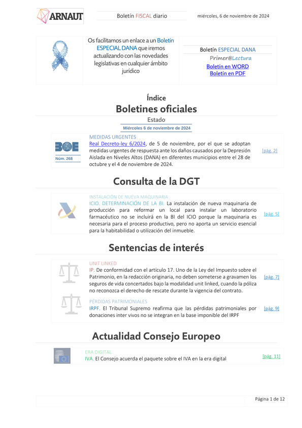 Boletín fiscal 06/11/2024
