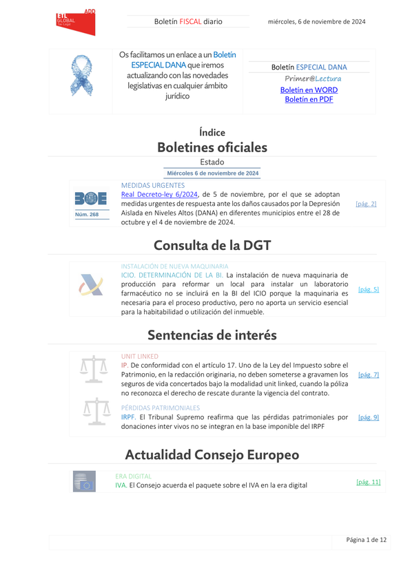 Boletín fiscal 06/11/2024
