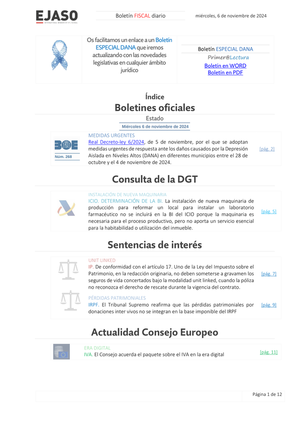 Boletín fiscal 06/11/2024