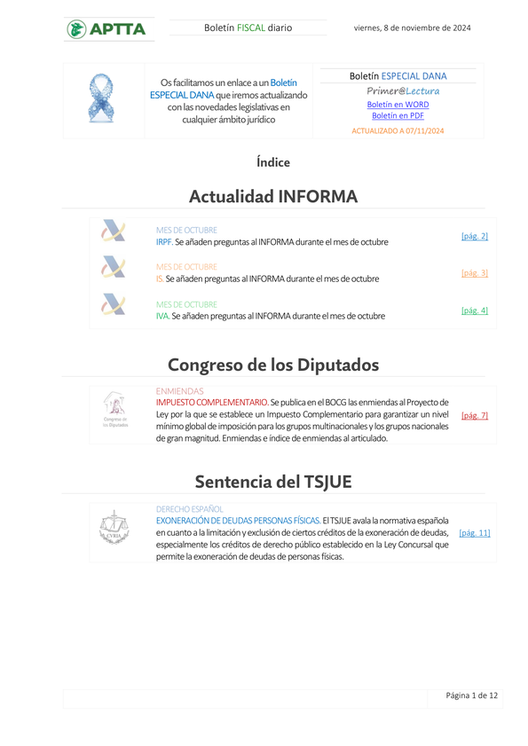 Boletín fiscal 08/11/2024