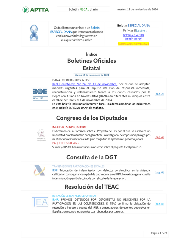 Boletín fiscal 12/11/2024
