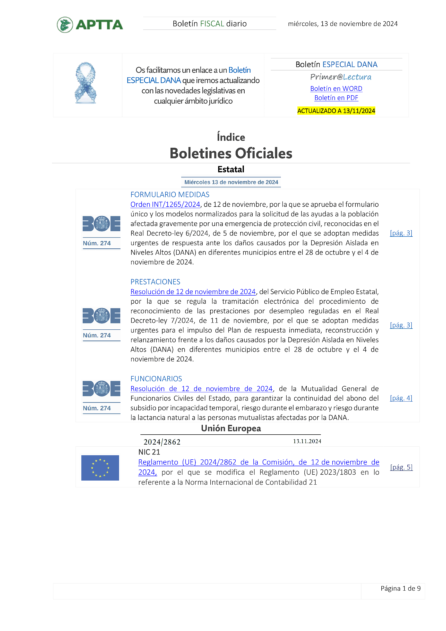 Boletín fiscal 13/11/2024