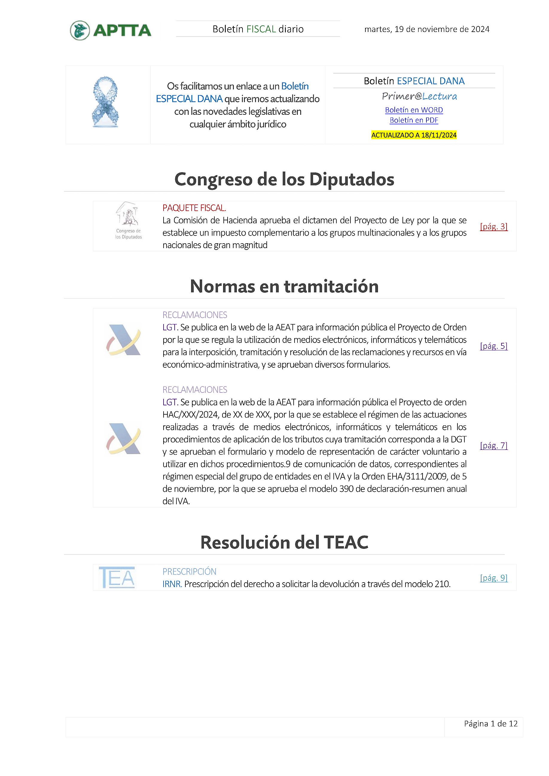 Boletín fiscal 19/11/2024