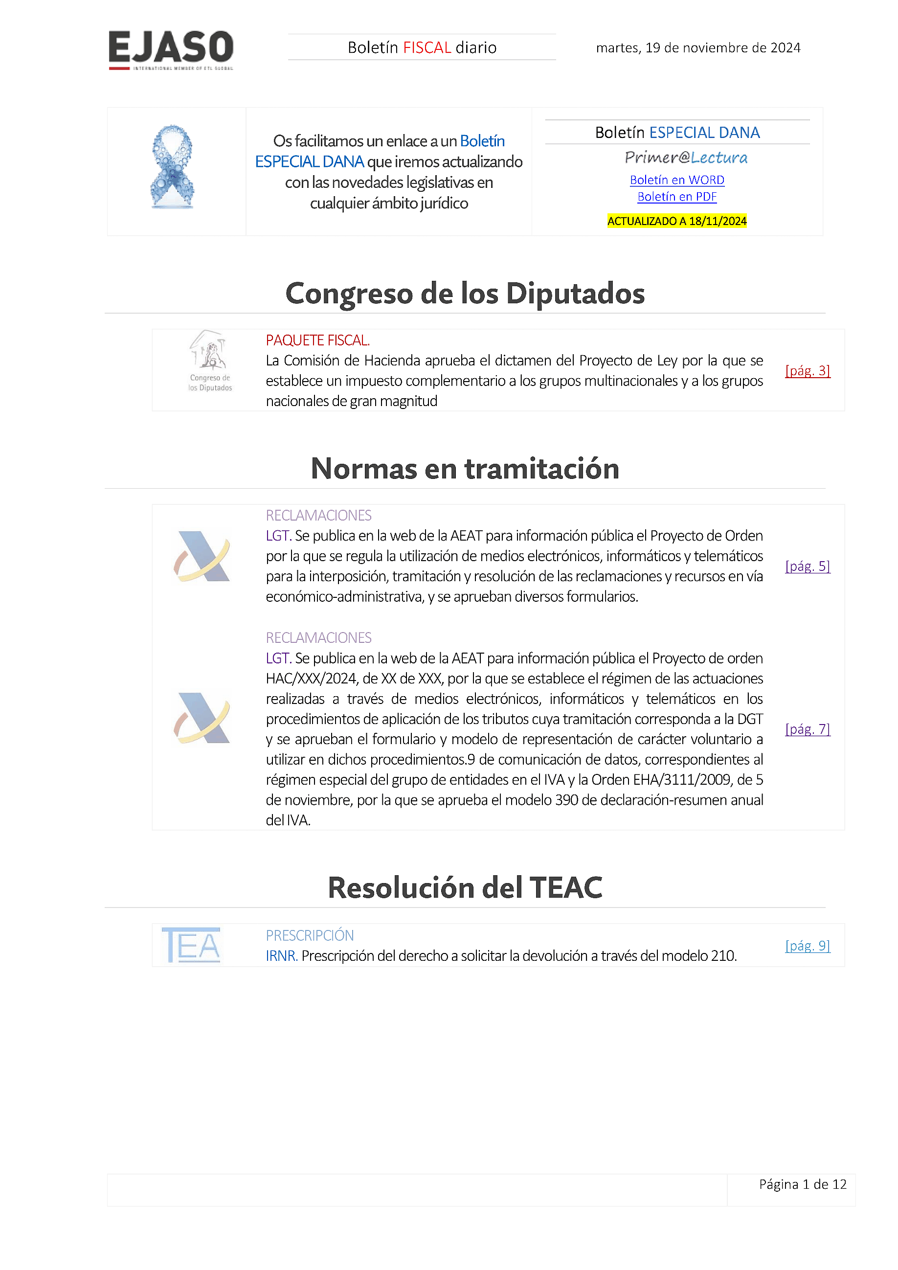 Boletín fiscal 19/11/2024