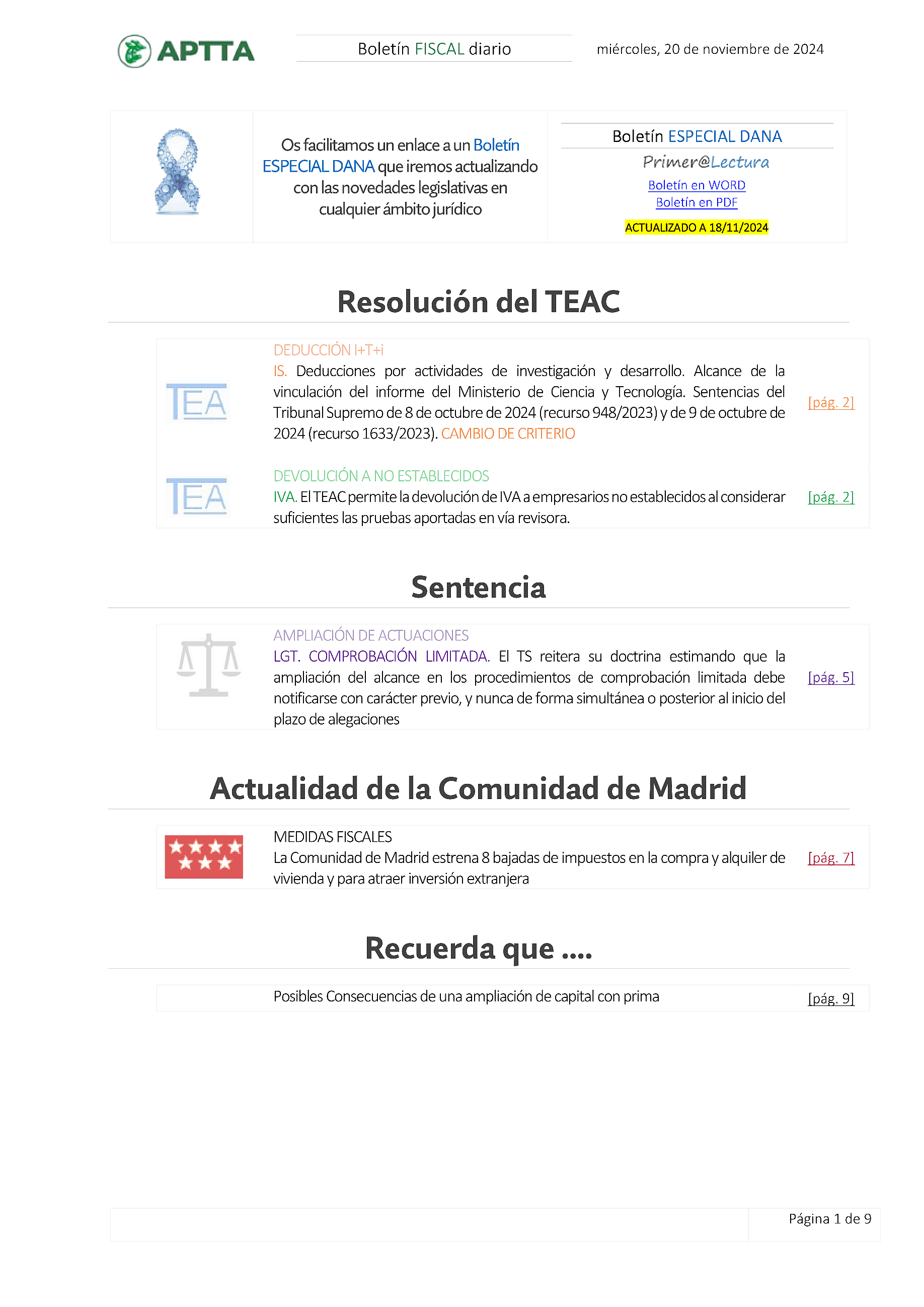 Boletín fiscal 20/11/2024