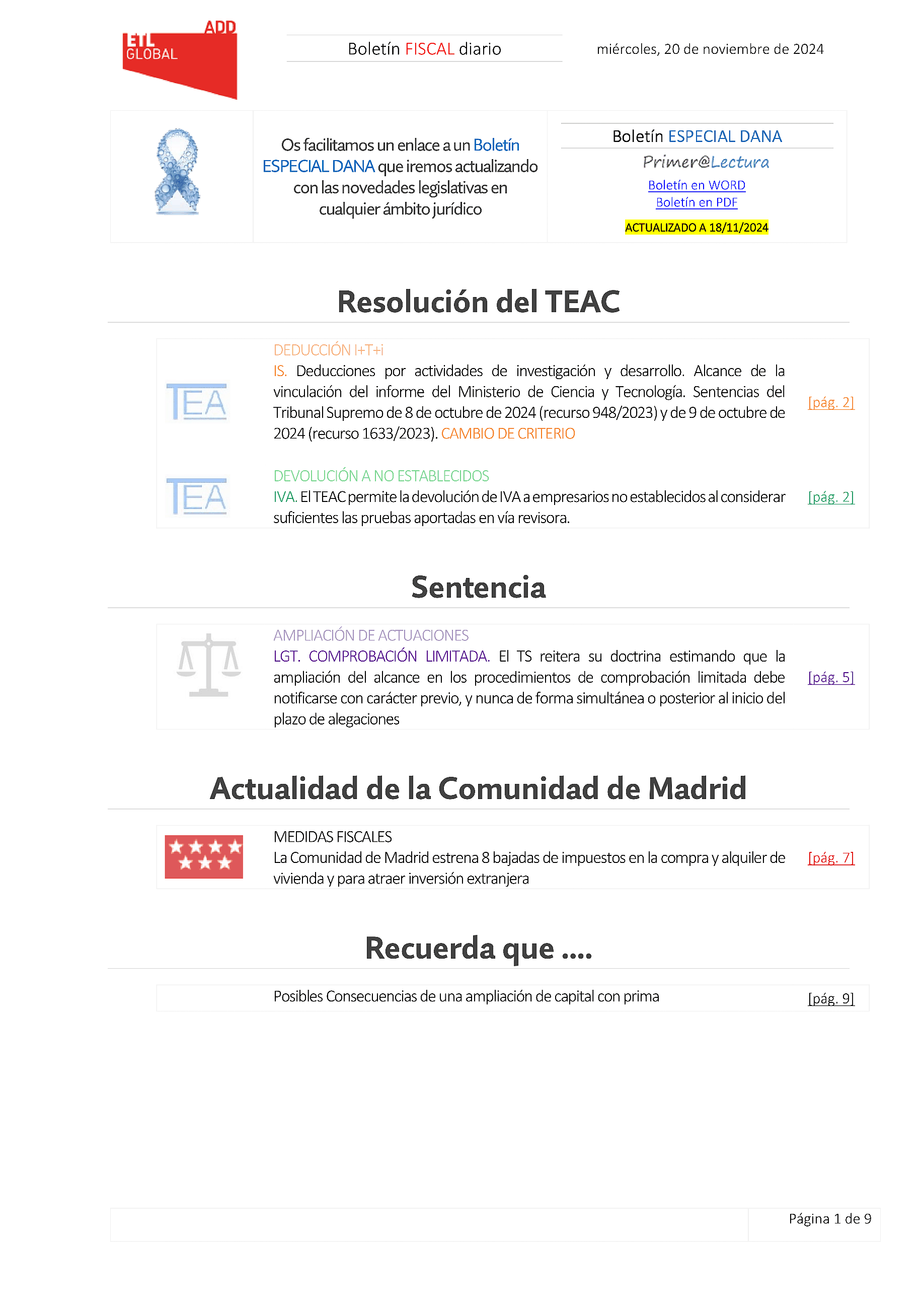 Boletín fiscal 20/11/2024