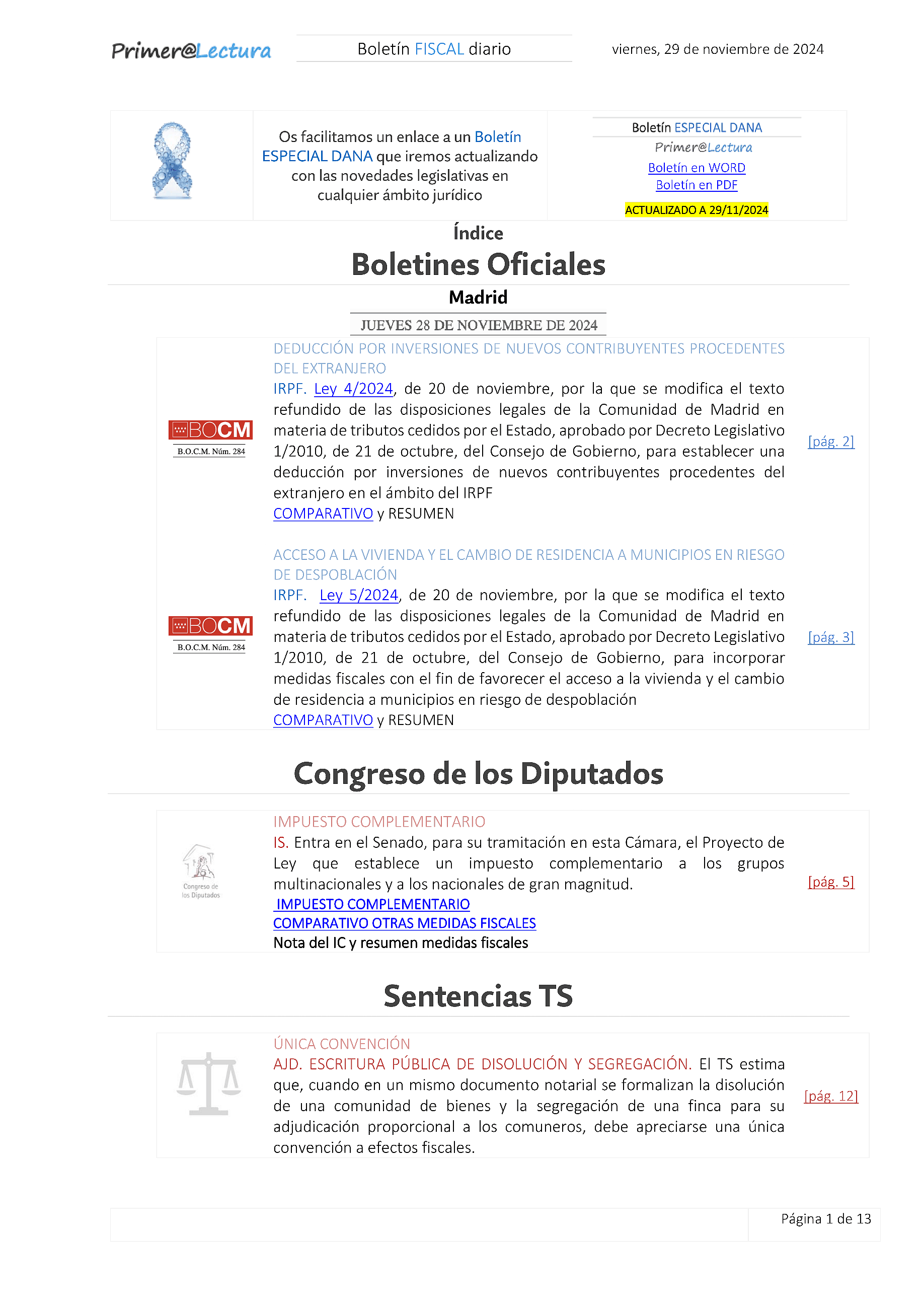 Boletín fiscal 29/11/2024