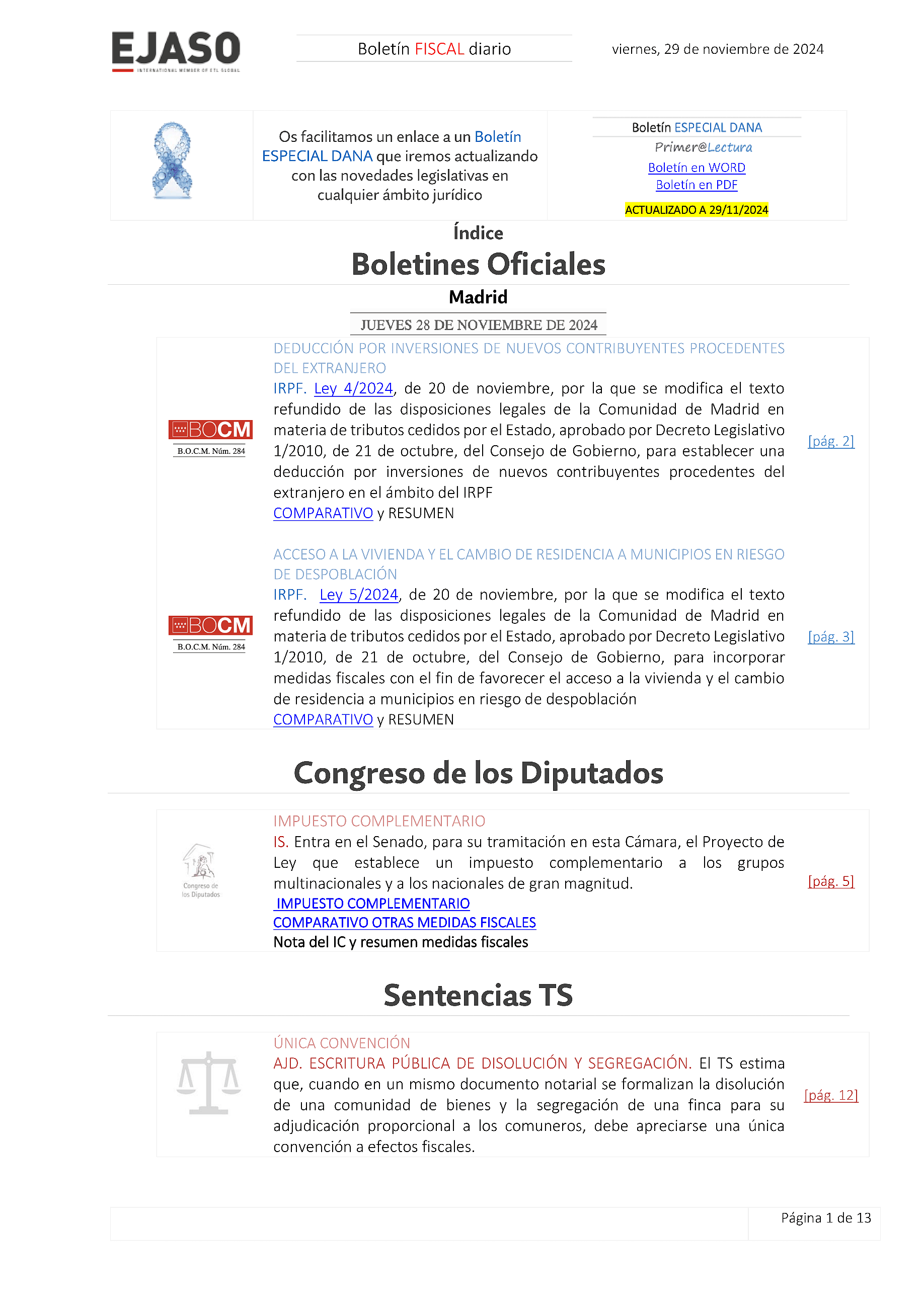 Boletín fiscal 29/11/2024
