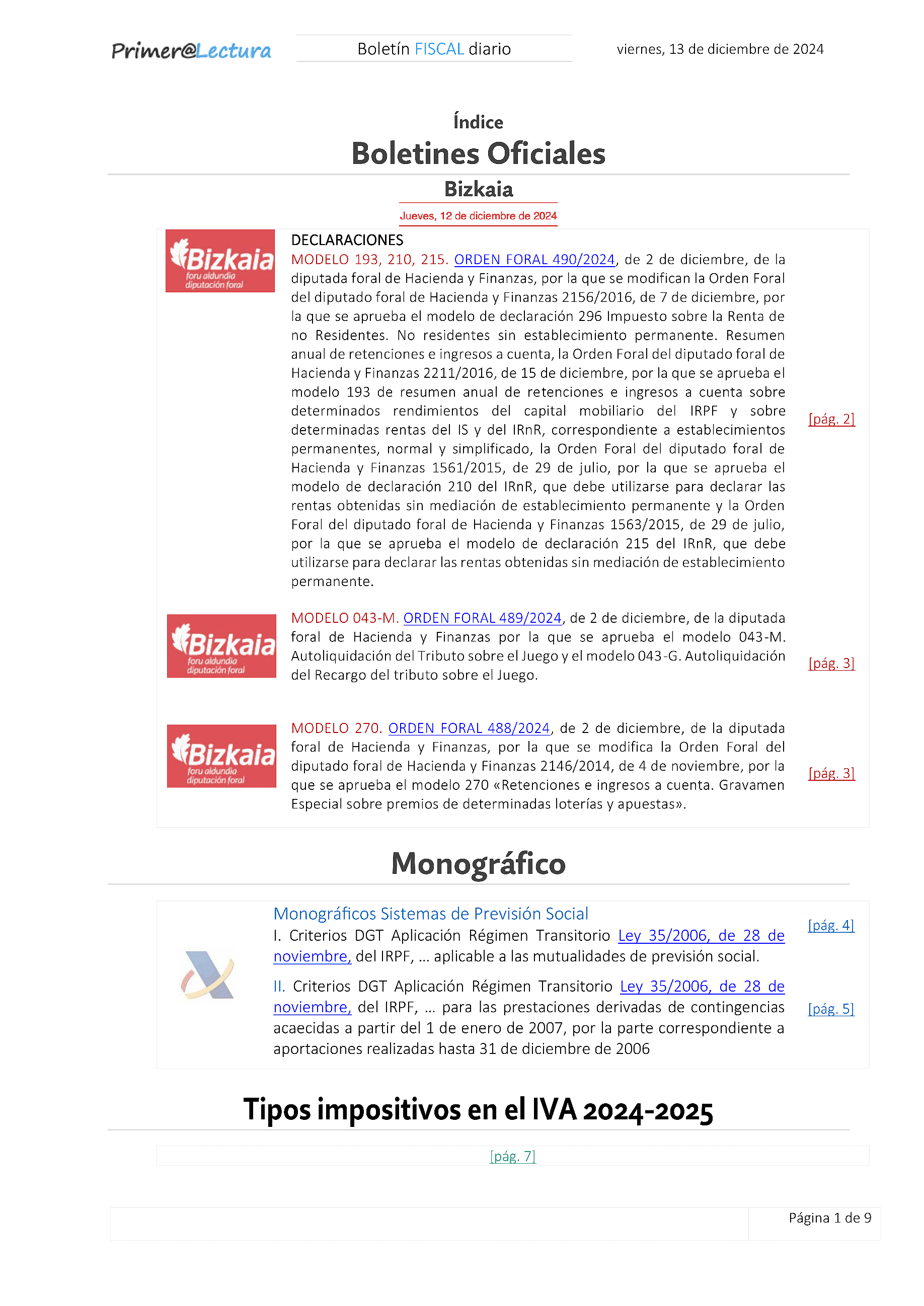 Boletín fiscal 13/12/2024