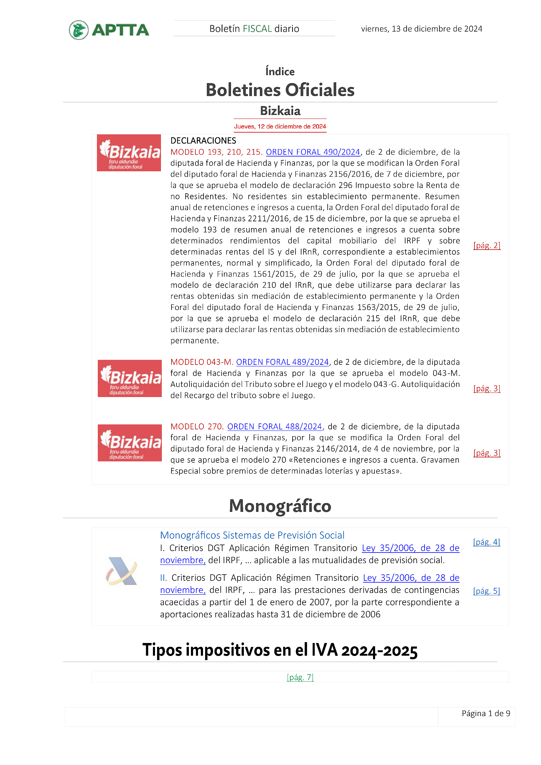 Boletín fiscal 13/12/2024