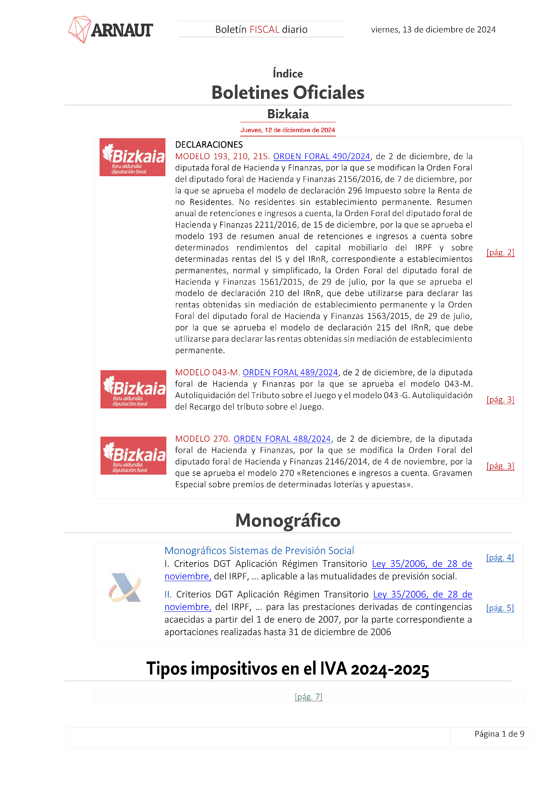 Boletín fiscal 13/12/2024