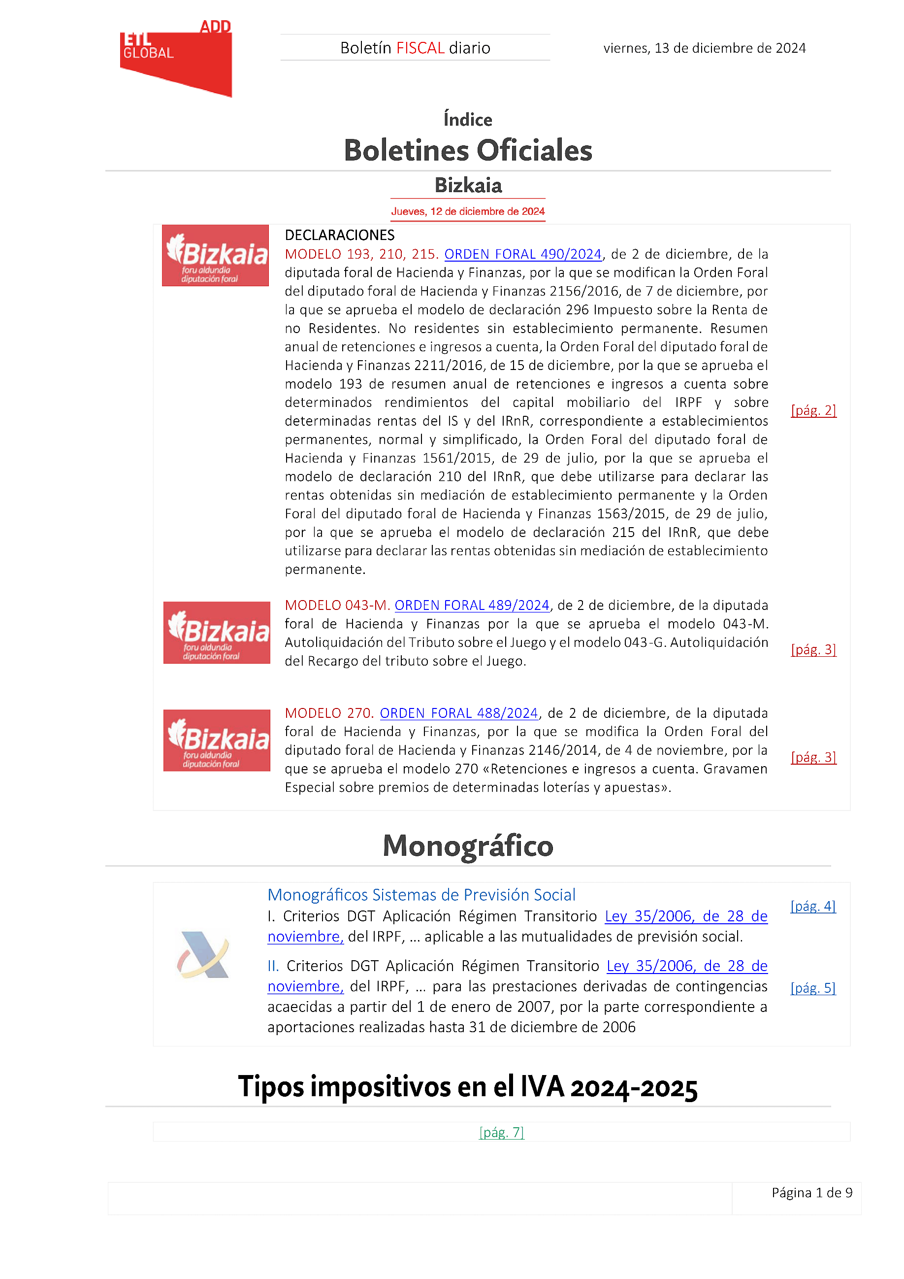 Boletín fiscal 13/12/2024