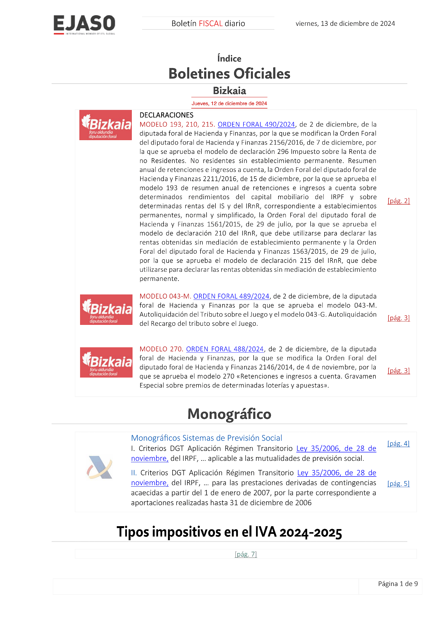 Boletín fiscal 13/12/2024