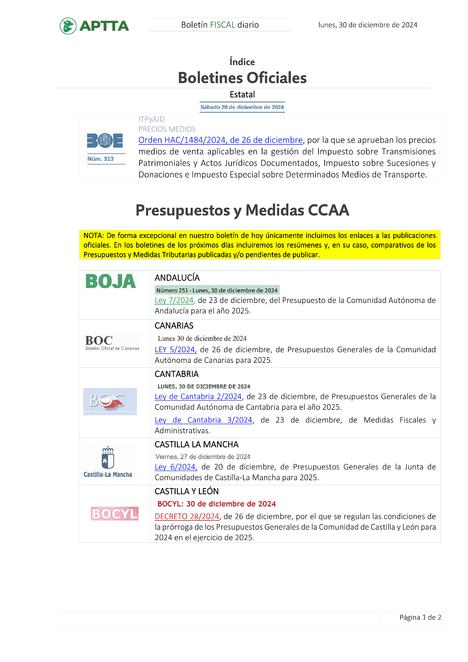 Boletín fiscal 30/12/2024