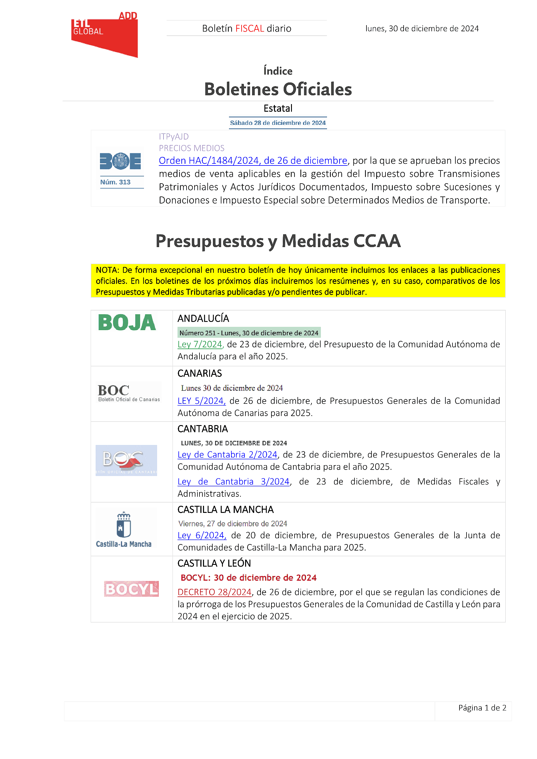 Boletín fiscal 30/12/2024