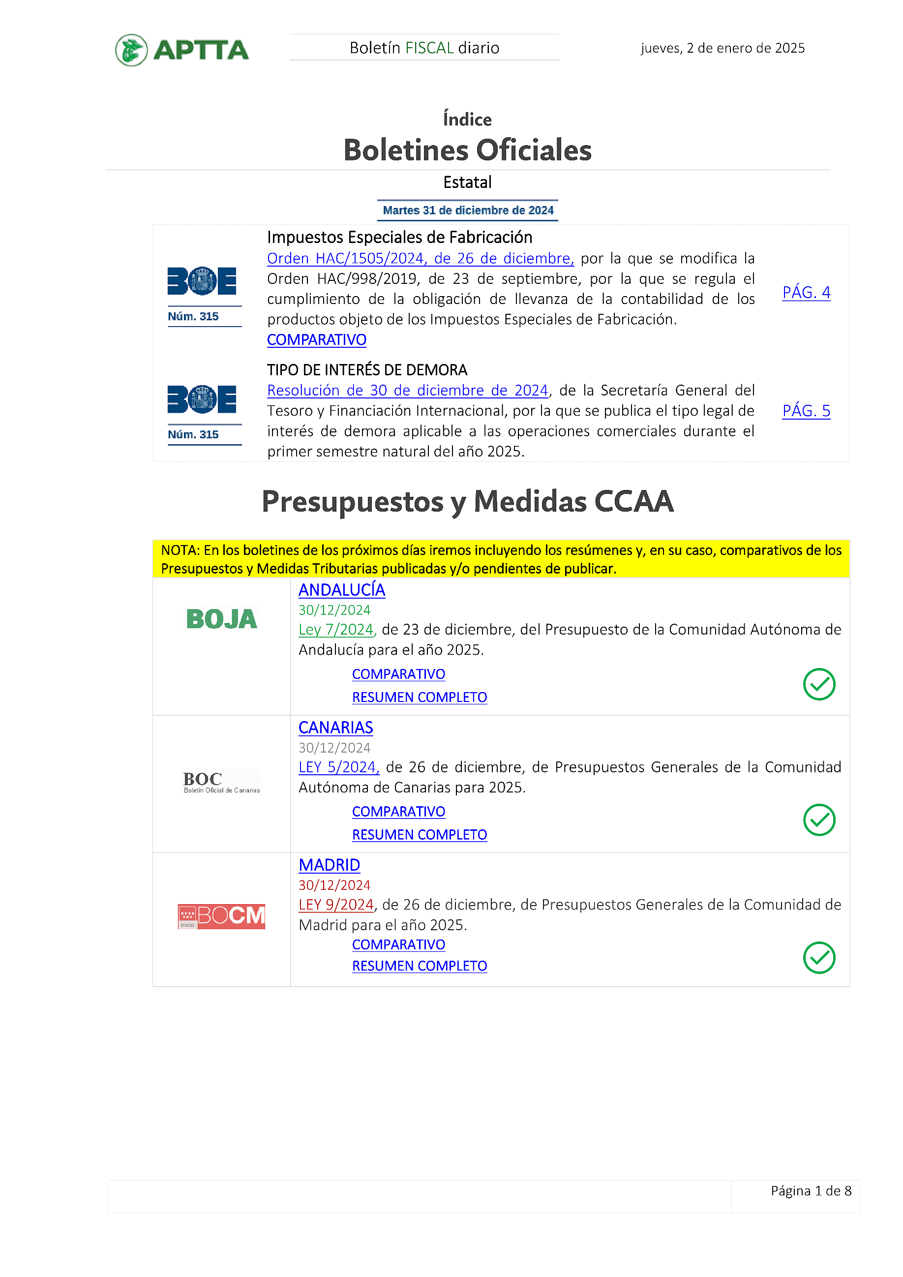 Boletín fiscal 02/01/2025