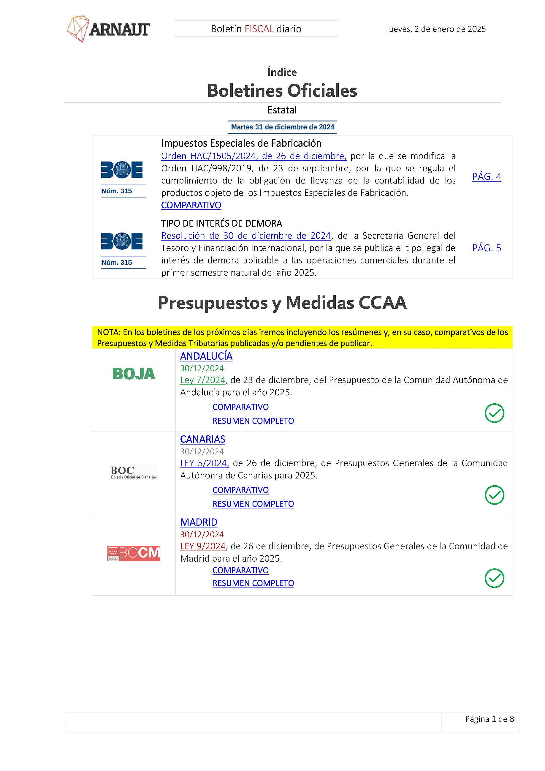Boletín fiscal 02/01/2025