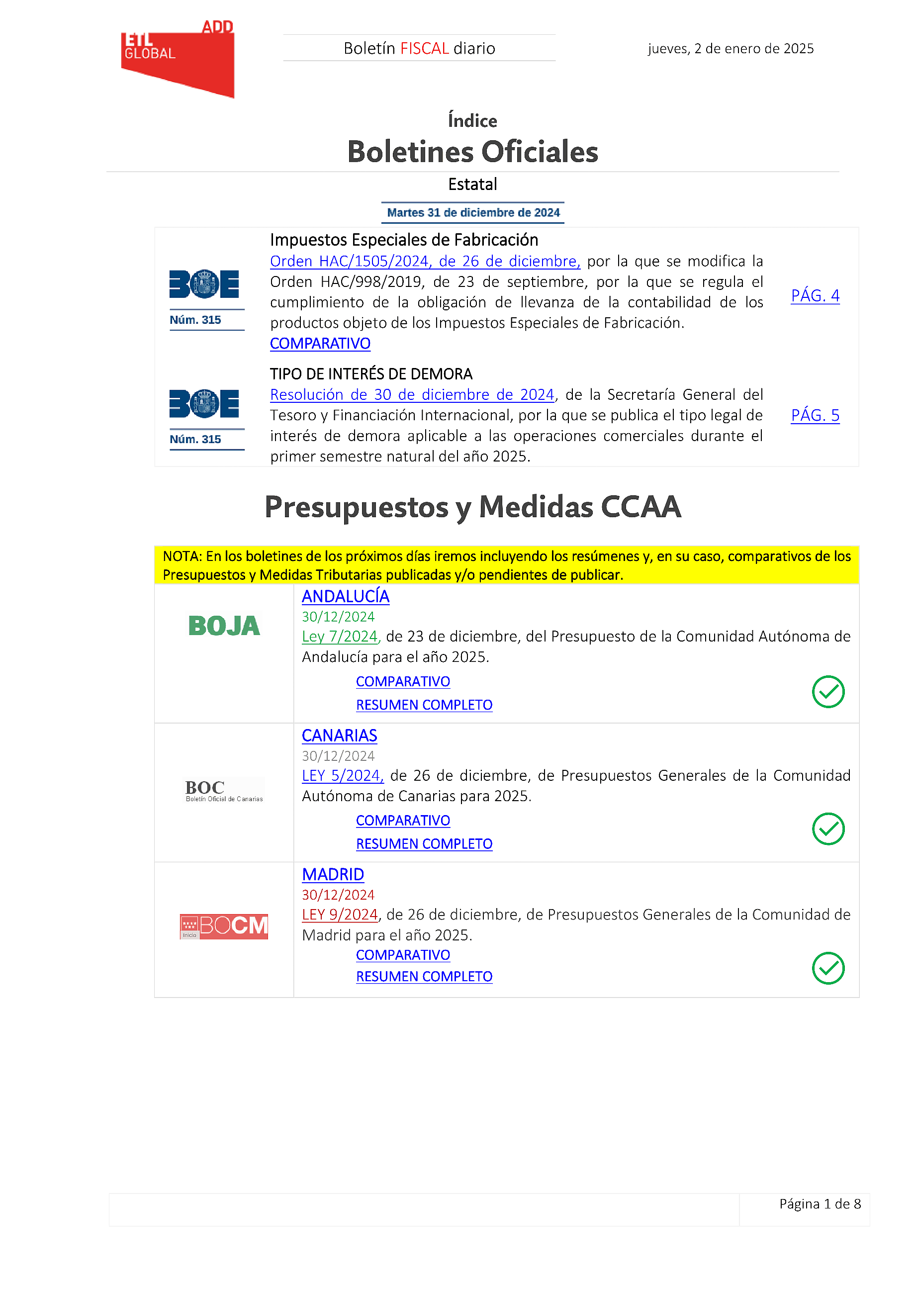 Boletín fiscal 02/01/2025