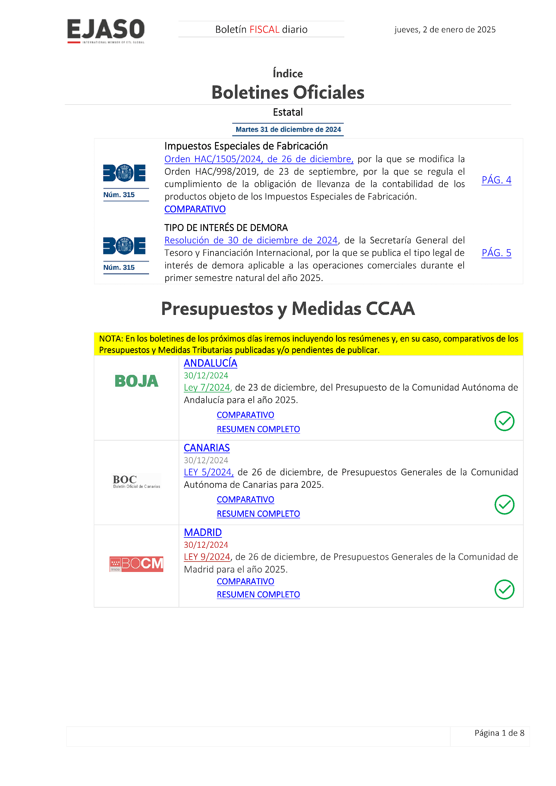 Boletín fiscal 02/01/2025