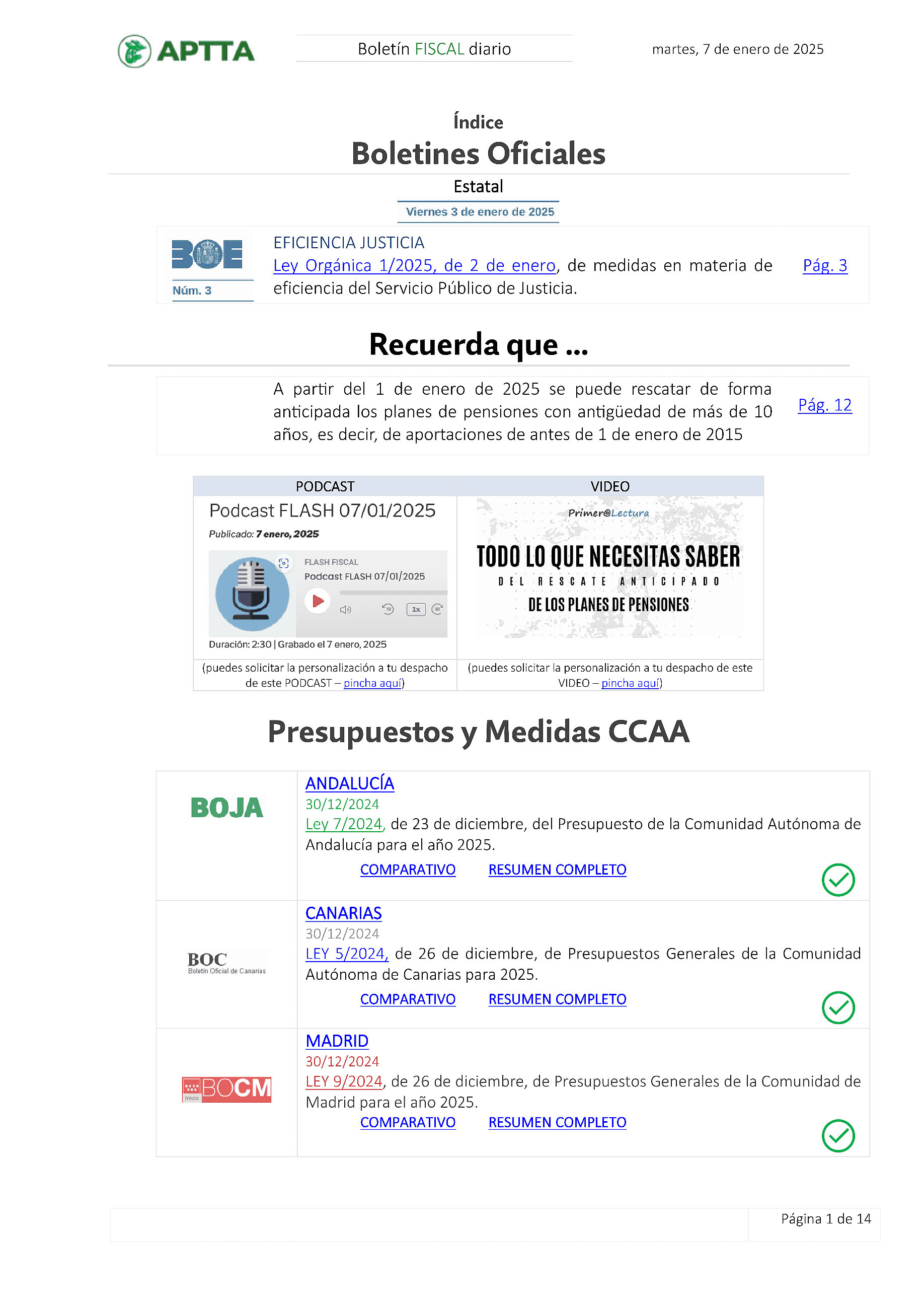 Boletín fiscal 07/01/2025