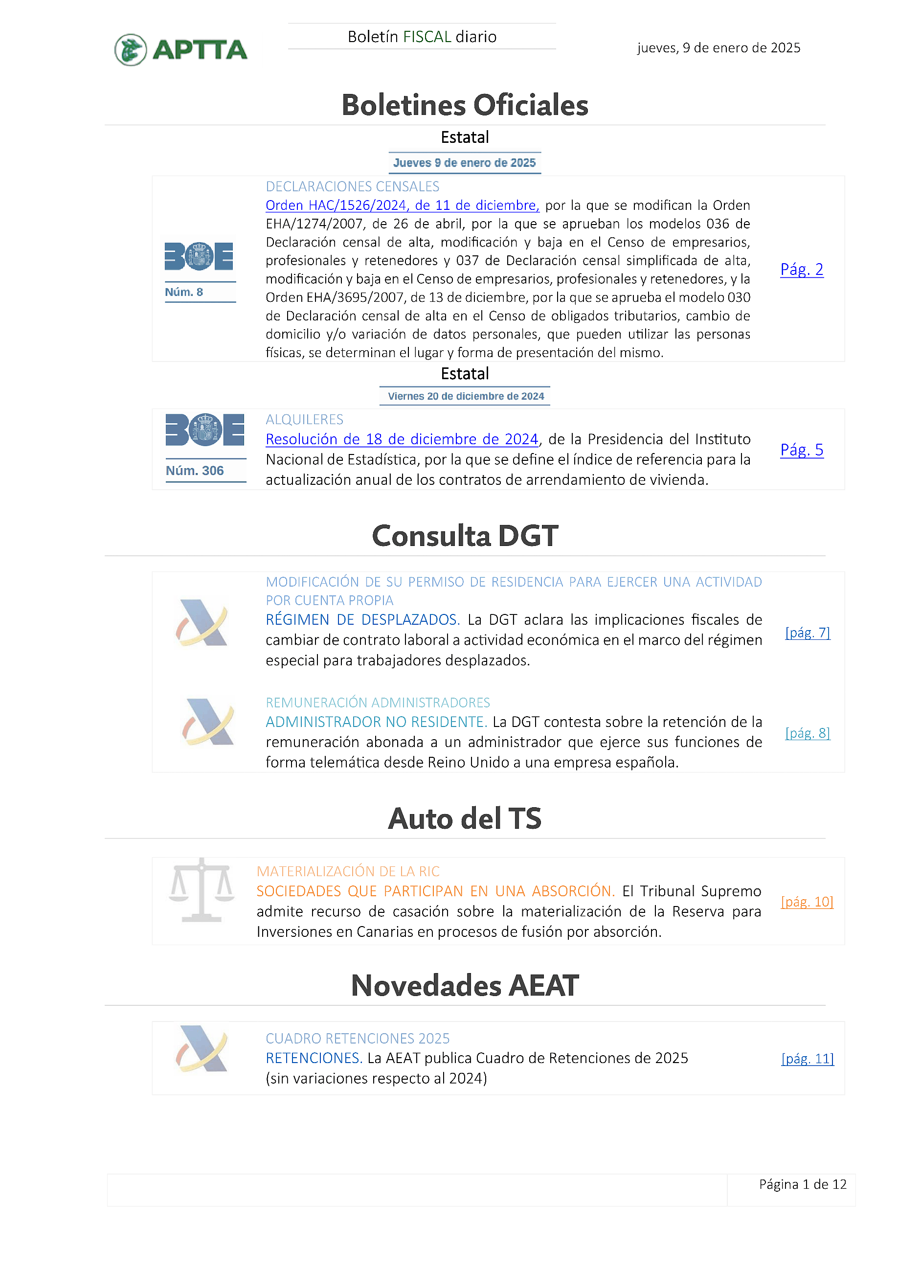 Boletín fiscal 09/01/2025
