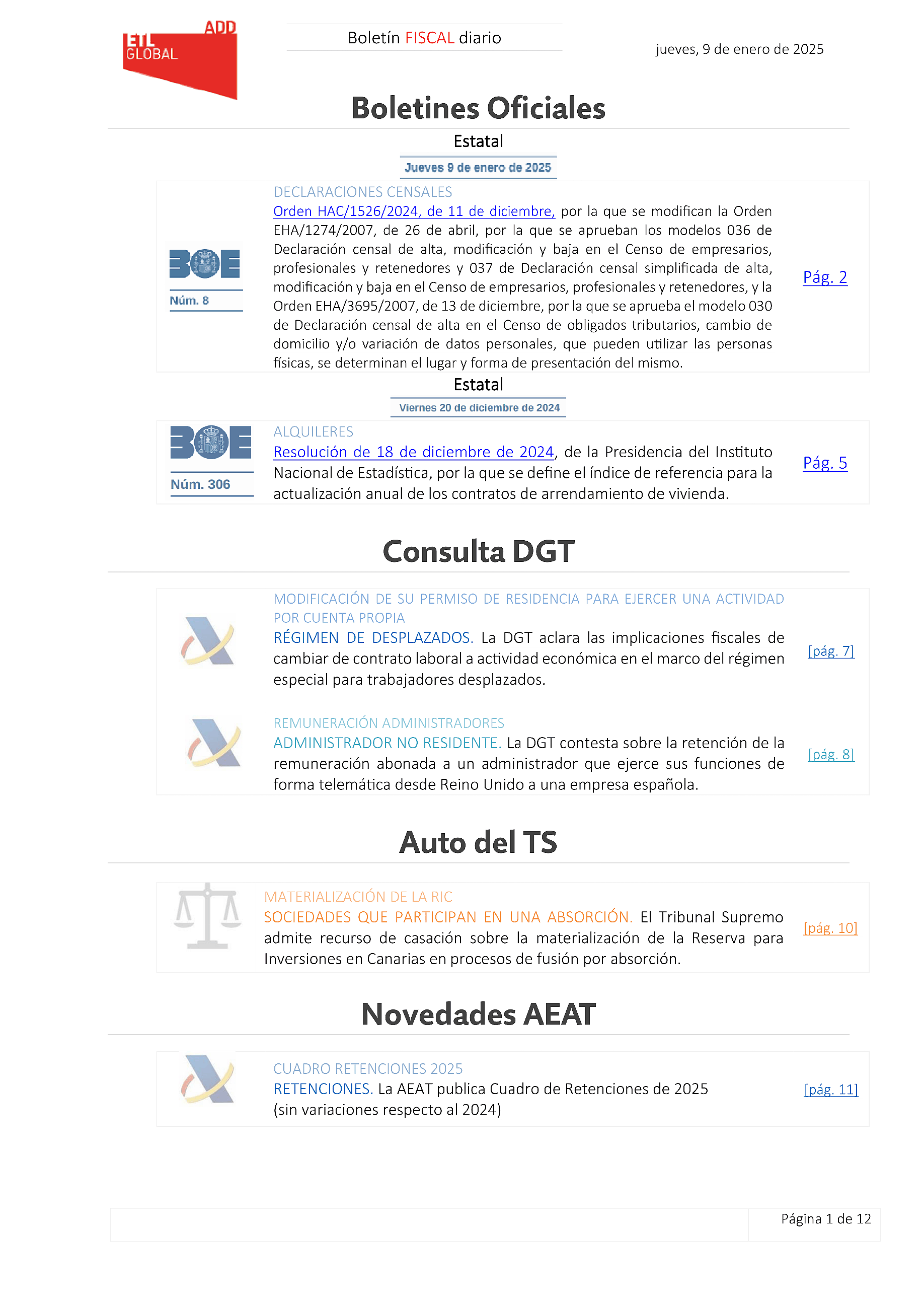 Boletín fiscal 09/01/2025