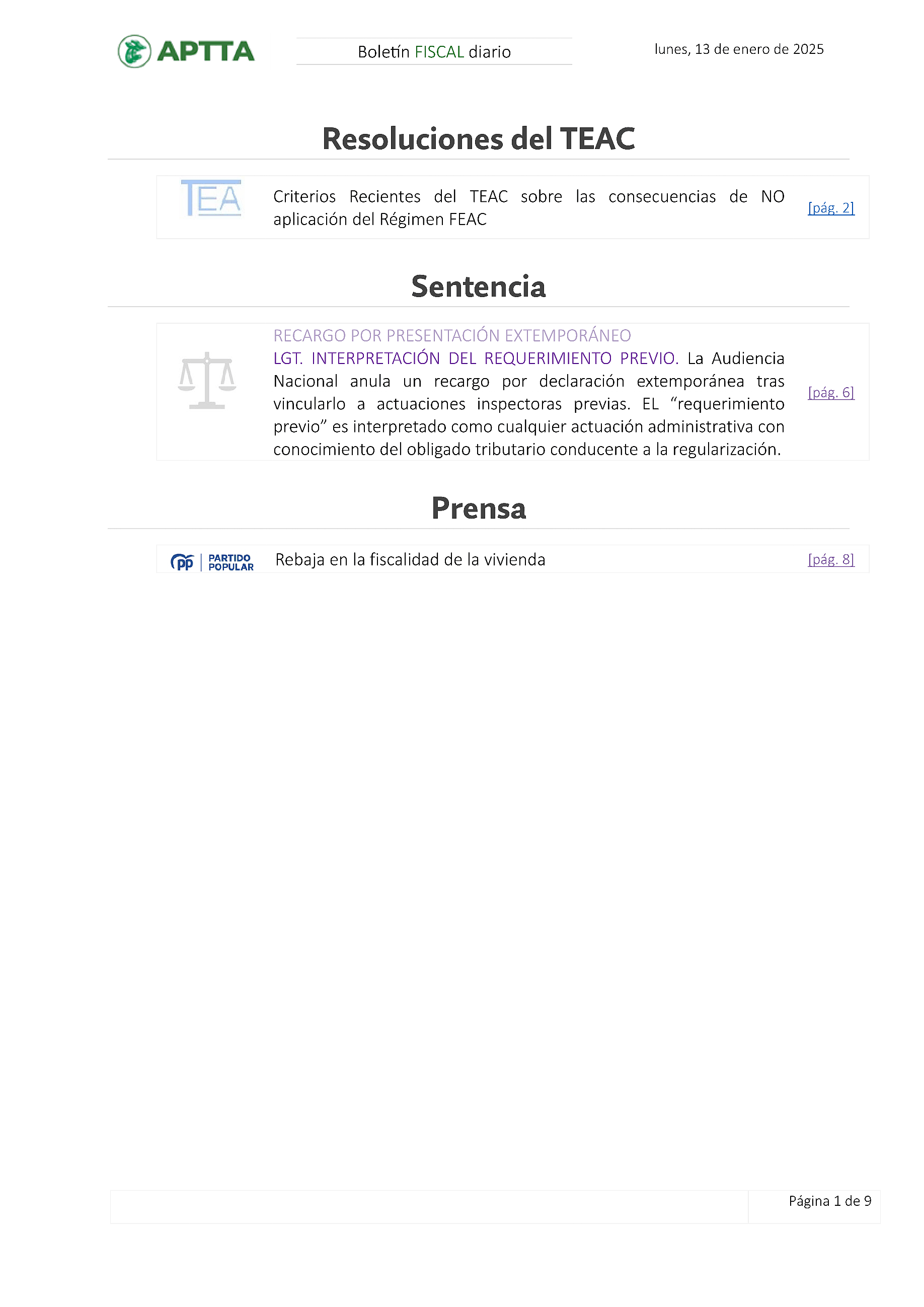 Boletín fiscal 13/01/2025