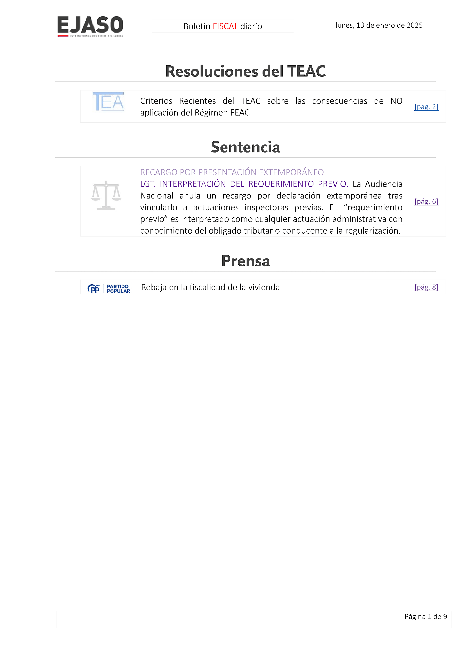 Boletín fiscal 13/01/2025