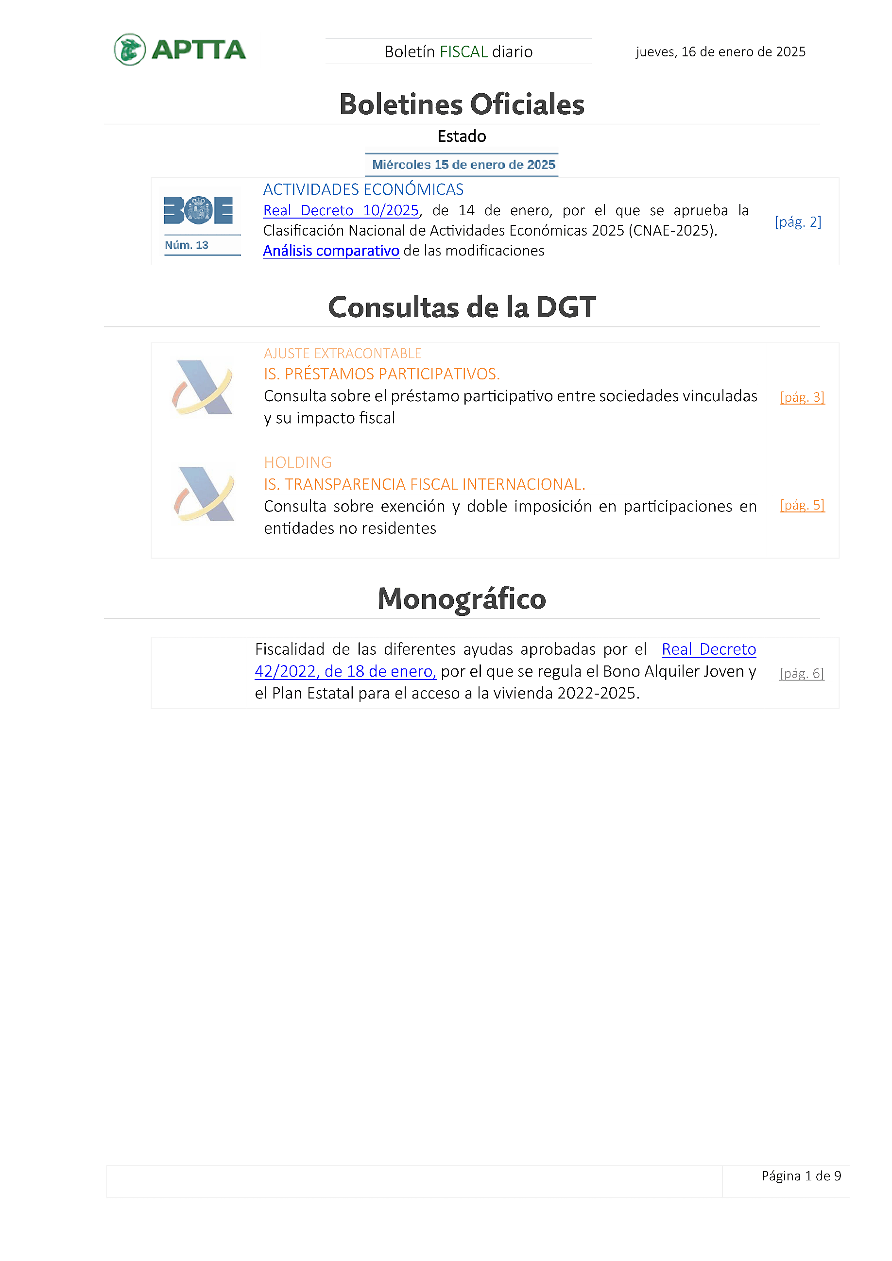 Boletín fiscal 16/01/2025