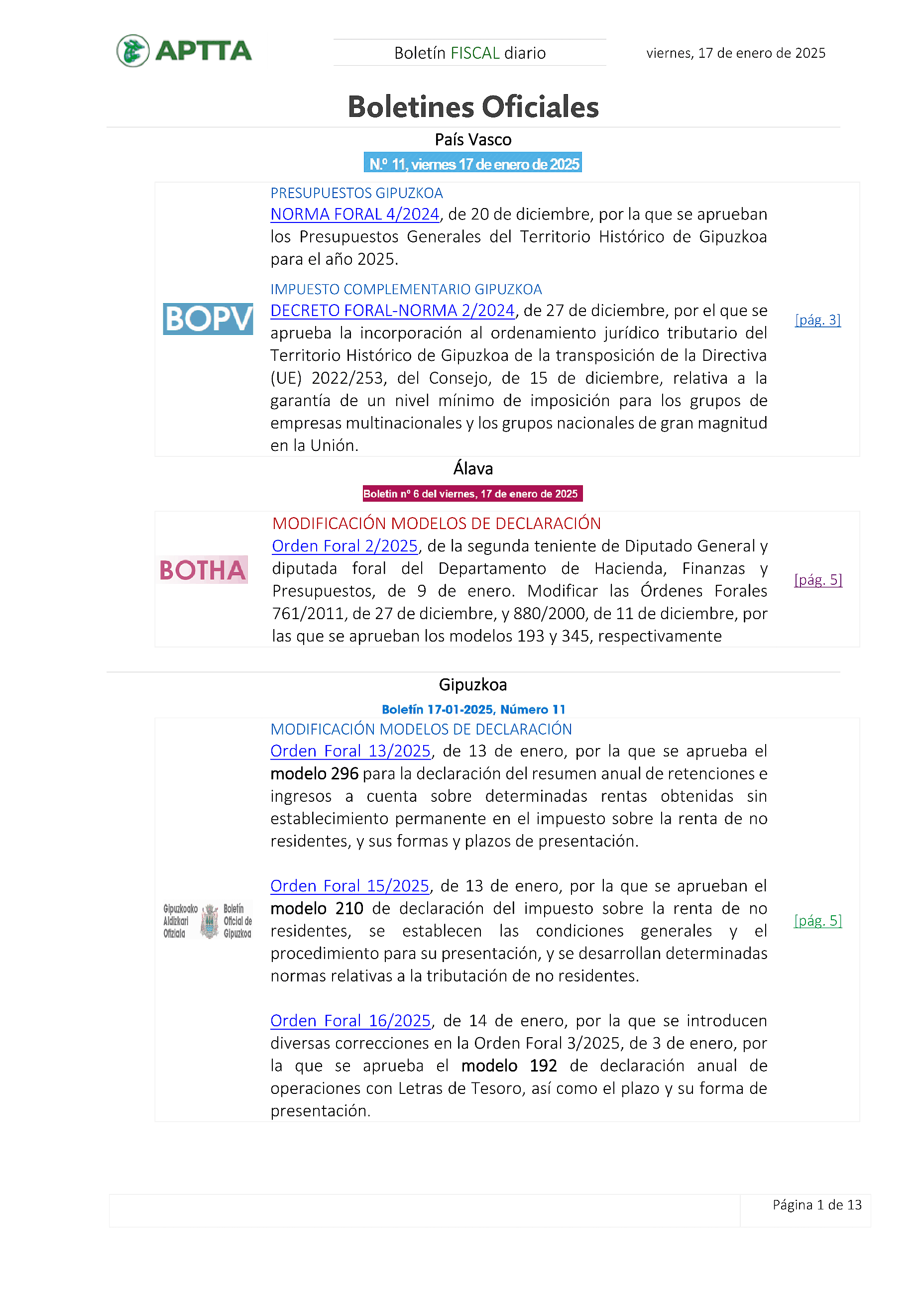 Boletín fiscal 17/01/2025