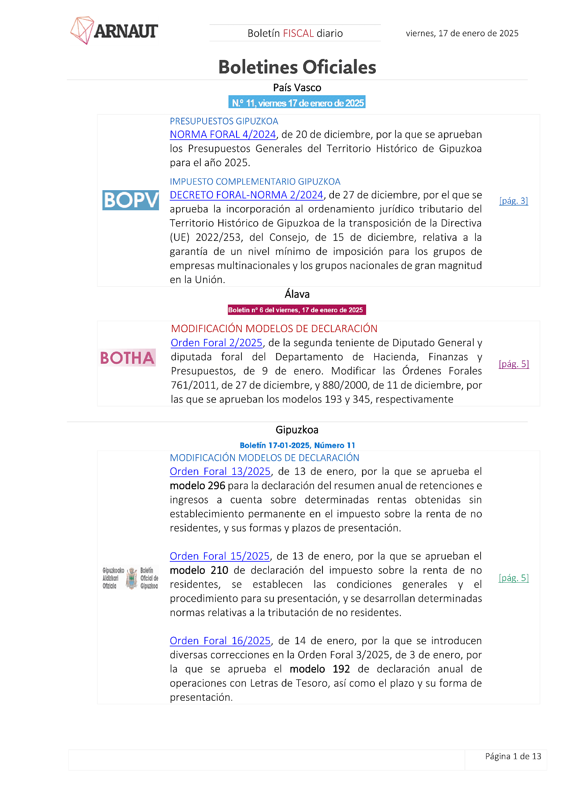 Boletín fiscal 17/01/2025